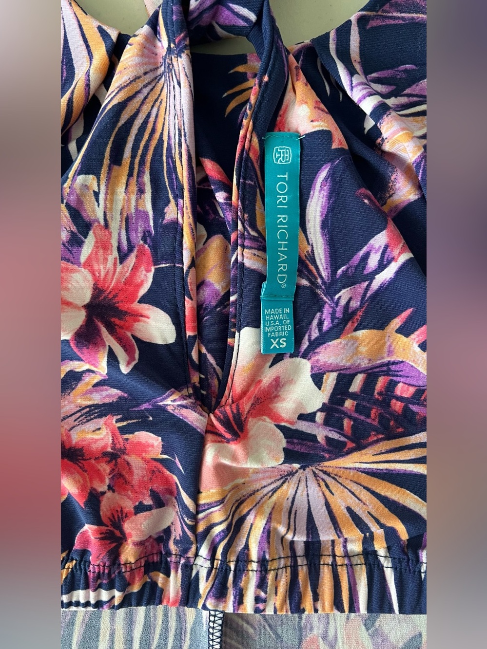 Tori Richard Tropical Floral Dress XS Racerback Blue Pink Shift - Picture 4 of 11